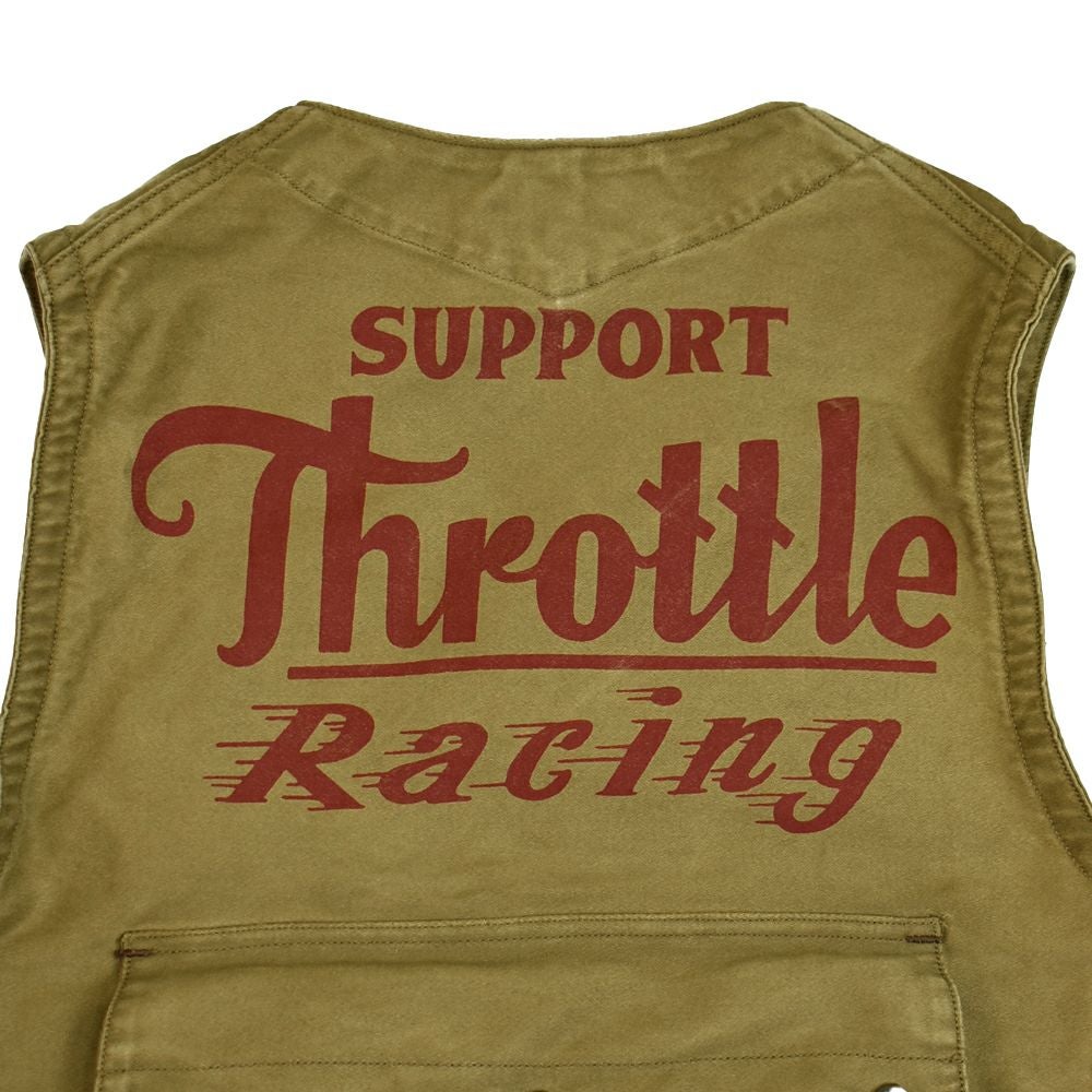 フリーホイーラーズ (FREEWHEELERS)FREEWHEELERS SPEED DIVISION -Throttle Racing- SUPPORT CREW SPEED ENGINEER SLEEVELESS COAT KHAKI コットンベスト アビエイターベスト 2521009