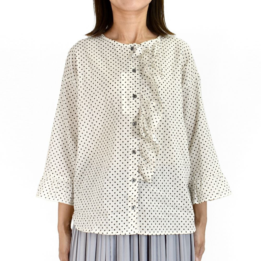 ポンデシャロン (PONT DE CHALONS) ドットptアシメフリルブラウス ドット柄シャツ 22551011