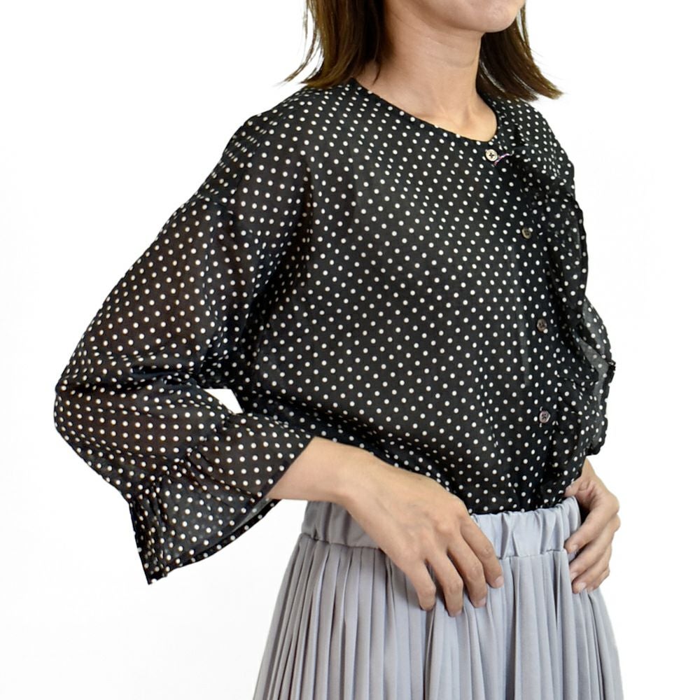 ポンデシャロン (PONT DE CHALONS) ドットptアシメフリルブラウス ドット柄シャツ 22551011