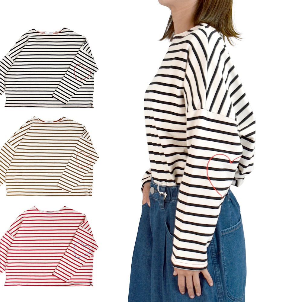 ポンデシャロン (PONT DE CHALONS) ハートパッチボーダーT 長袖Tシャツ ワイドTシャツ 22615612