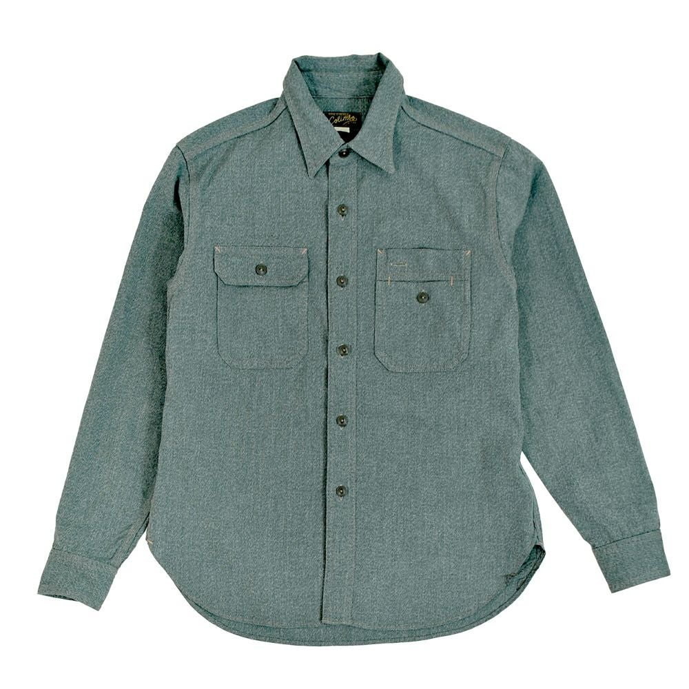 コリンボ (COLIMBO) BUTTE WORK SHIRT "HEATHER CHAMBRAY" ビュート ワークシャツ 長袖シャンブレーシャツ 杢シャン ZA-0309 01.Green