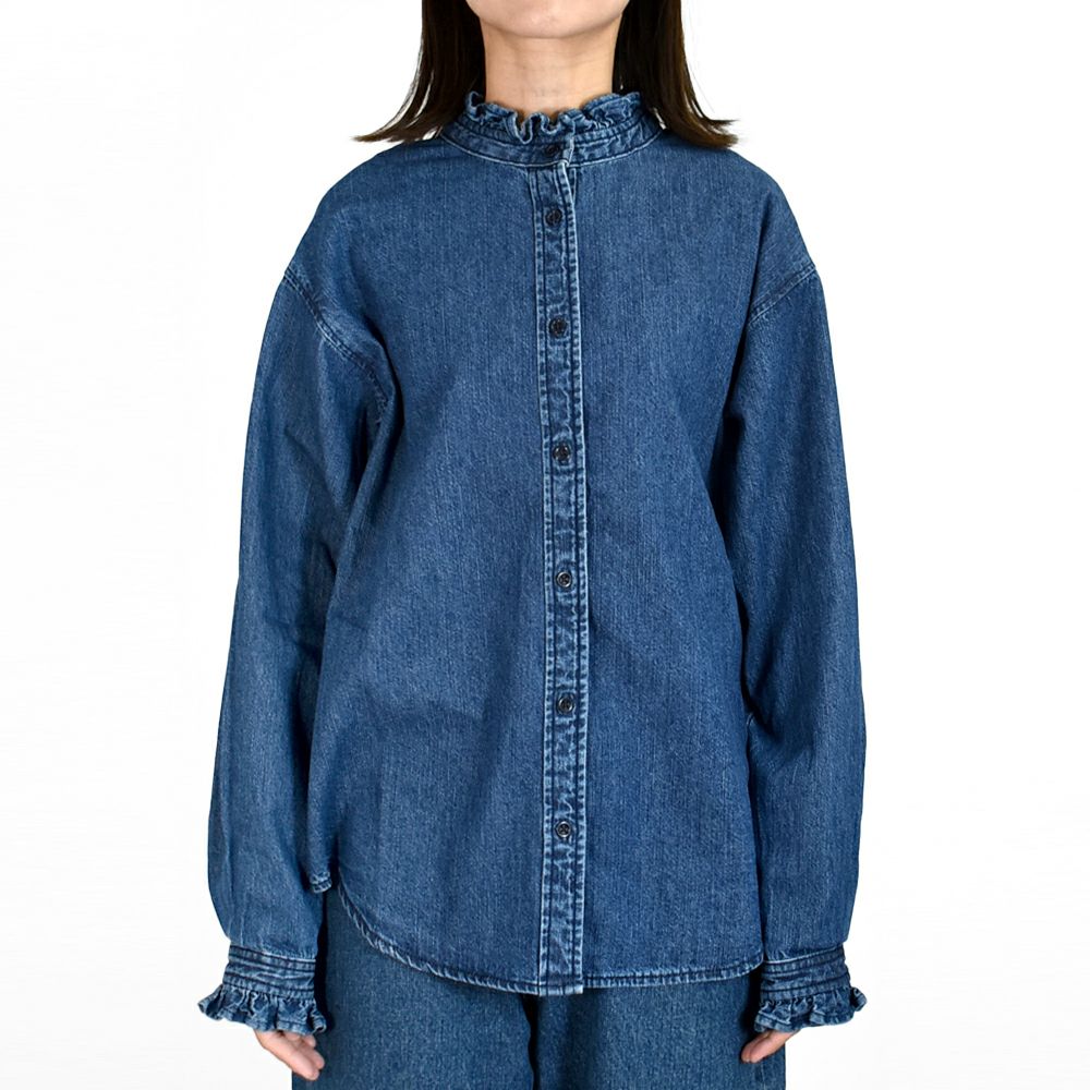 ケレン (KELEN) -SYNTH- FRILL DESIGN DENIM SHIRT 長袖フリルシャンブレーシャツ デニムシャツ LKL25FBL2253