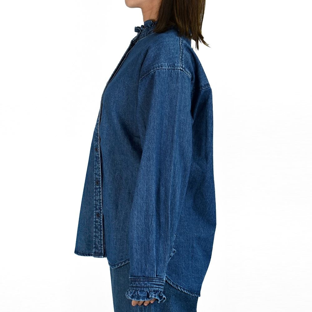 ケレン (KELEN) -SYNTH- FRILL DESIGN DENIM SHIRT 長袖フリルシャンブレーシャツ デニムシャツ LKL25FBL2253