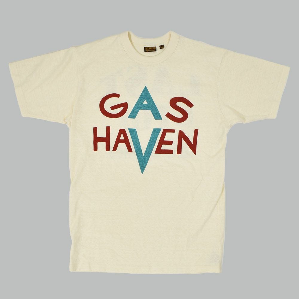 フリーホイーラーズ (FREEWHEELERS) -GAS HAVEN- FREEWHEELERS WOVEN LAVEL Vintage Style Light Weight Jersey 半袖プリントTシャツ 2535003 STRAW CREAM