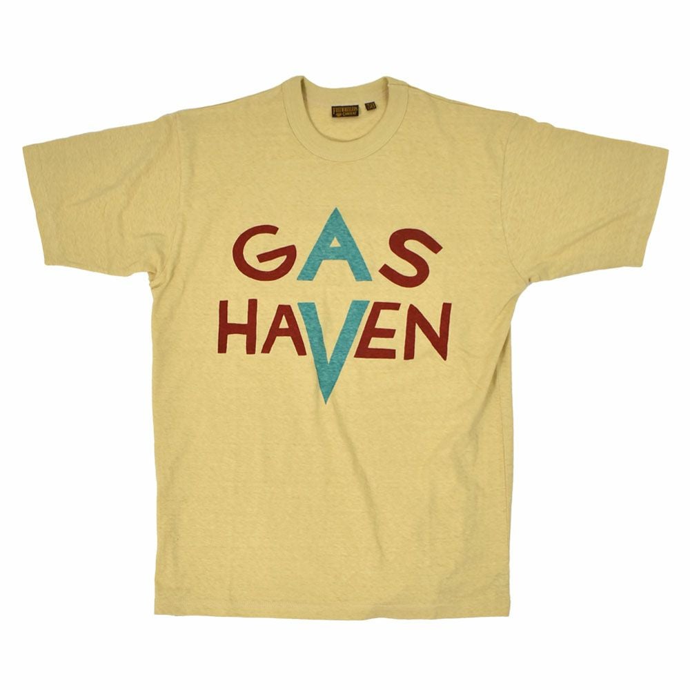 フリーホイーラーズ (FREEWHEELERS) -GAS HAVEN- FREEWHEELERS WOVEN LAVEL Vintage Style Light Weight Jersey 半袖プリントTシャツ 2535003 GOLD MIST