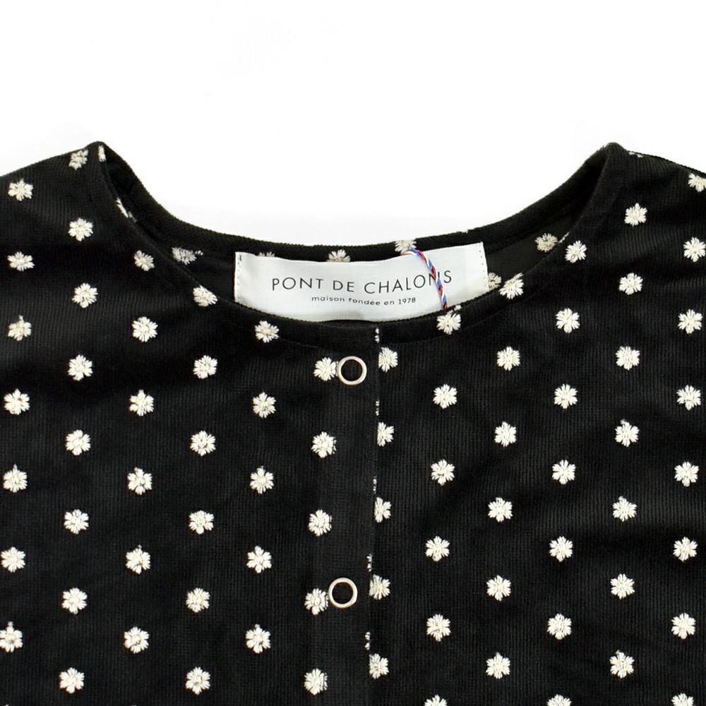 ポンデシャロン (PONT DE CHALONS) NEWコーデュロイ刺繍ワンピース 前開きノーカラーワンピース スナップボタン 22551718