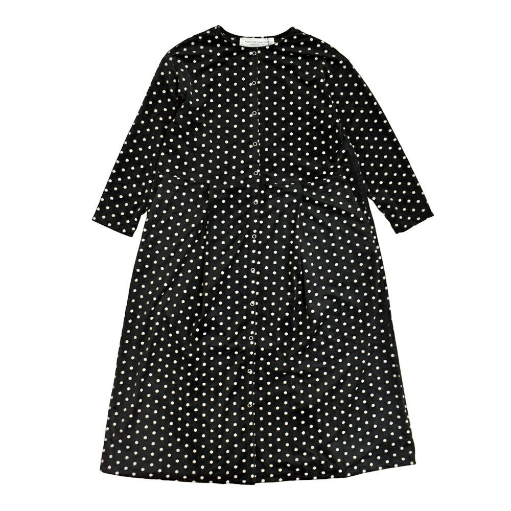 ポンデシャロン (PONT DE CHALONS) NEWコーデュロイ刺繍ワンピース 前開きノーカラーワンピース スナップボタン 22551718 19.ブラック刺繍