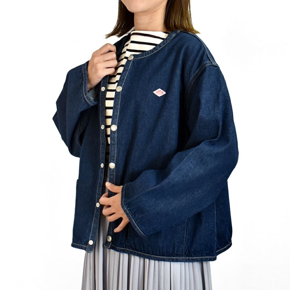 ダントン (DANTON) WOMEN'S DENIM COLLARLESS JACKET CREW NECK JACKT デニムジャケット ノーカラージャケット 襟なし DT-B0397DNS