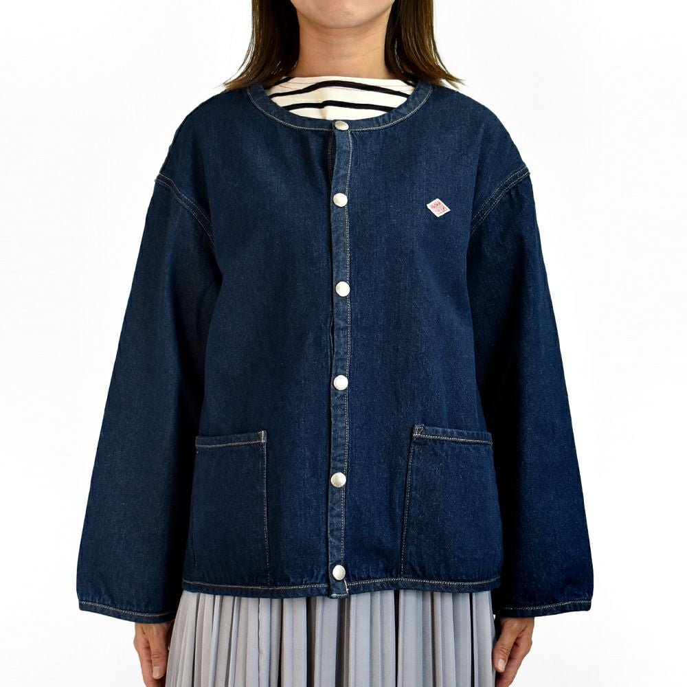 ダントン (DANTON) WOMEN'S DENIM COLLARLESS JACKET CREW NECK JACKT デニムジャケット ノーカラージャケット 襟なし DT-B0397DNS