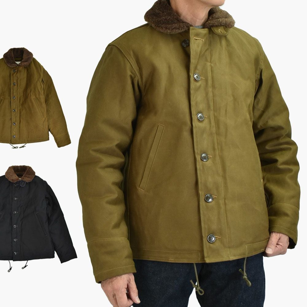フリーホイーラーズ (FREEWHEELERS) NAVY DEPARTMENT JACKET, DECK,ZIP TYPE N-1 1940s MILITARY CLOTHING DARK KHAKI BEIGE：NXS1404 Original Jungle Cloth Paraffin Coating デッキジャケット アウター コート 2531001