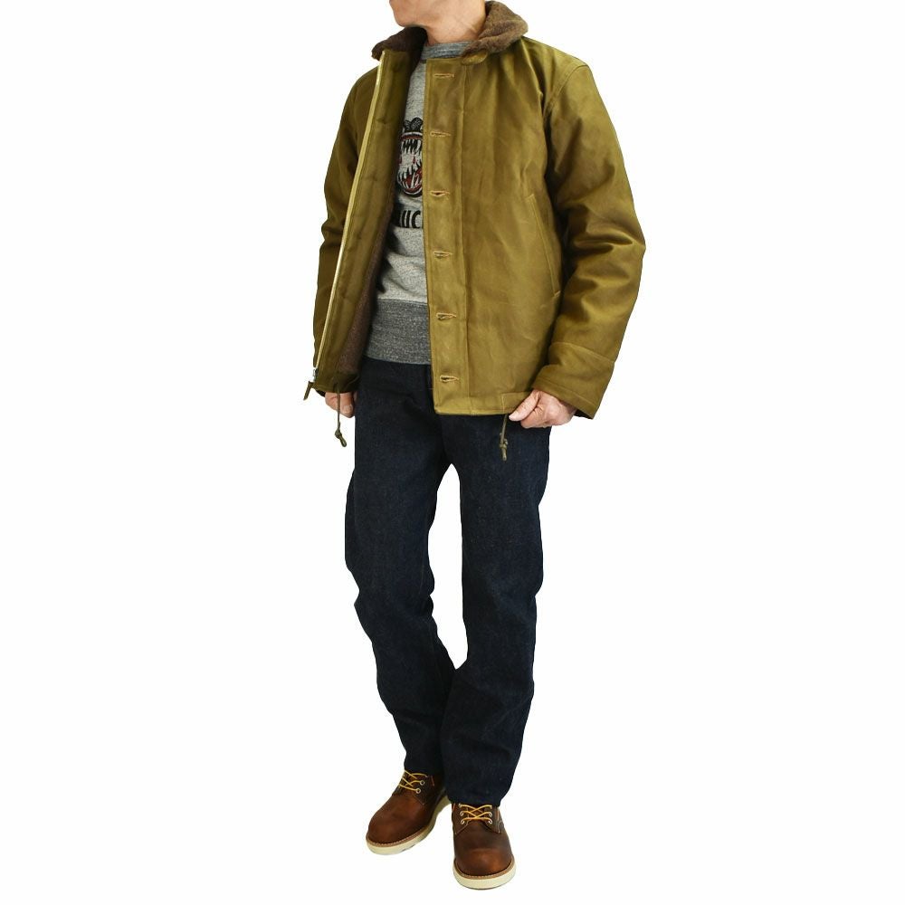 フリーホイーラーズ (FREEWHEELERS) NAVY DEPARTMENT JACKET, DECK,ZIP TYPE N-1 1940s MILITARY CLOTHING DARK KHAKI BEIGE：NXS1404 Original Jungle Cloth Paraffin Coating デッキジャケット アウター コート 2531001