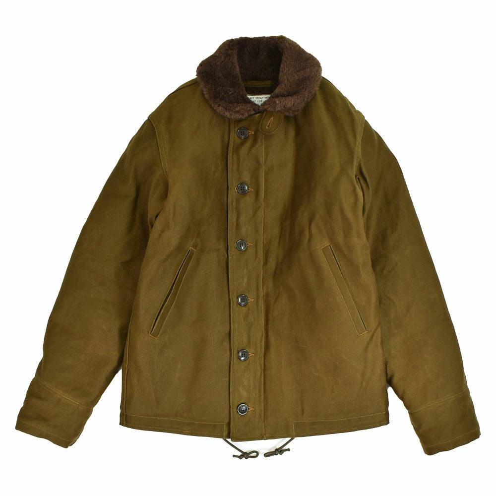 フリーホイーラーズ (FREEWHEELERS) NAVY DEPARTMENT JACKET, DECK,ZIP TYPE N-1 1940s MILITARY CLOTHING DARK KHAKI BEIGE：NXS1404 Original Jungle Cloth Paraffin Coating デッキジャケット アウター コート 2531001