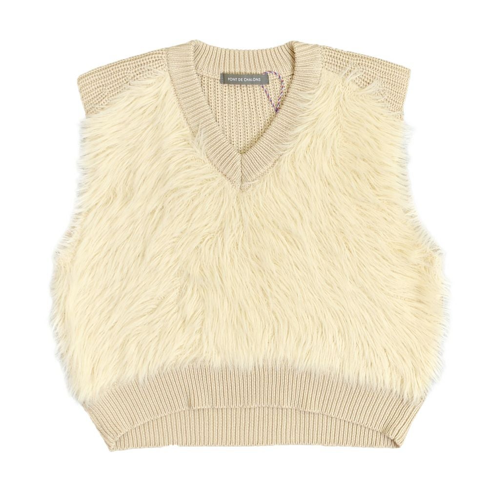 ポンデシャロン (PONT DE CHALONS) フロントシャギーニットベスト ファーベスト もこもこ 22553314 11.エクリュ