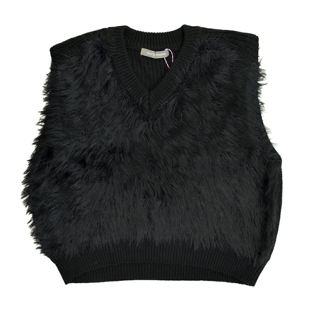 ポンデシャロン (PONT DE CHALONS) フロントシャギーニットベスト ファーベスト もこもこ 22553314 19.ブラック