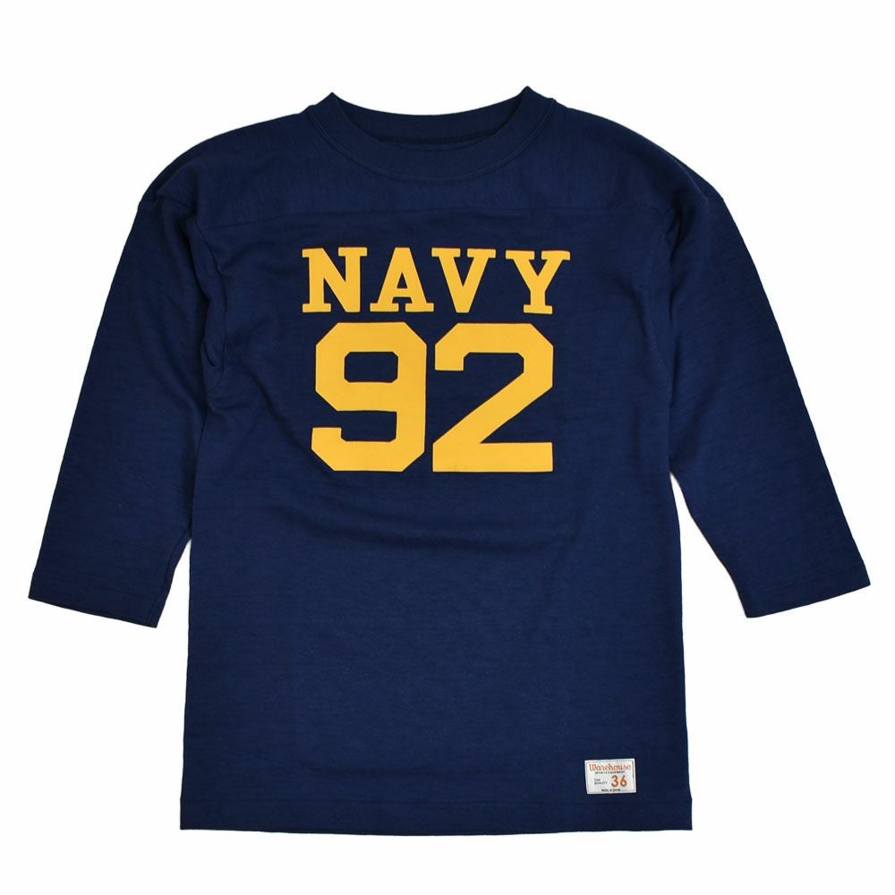 ウエアハウス (WAREHOUSE) Lot 4063 7分袖フットボールT NAVY 92 プリントTシャツ ロンT ネイビー
