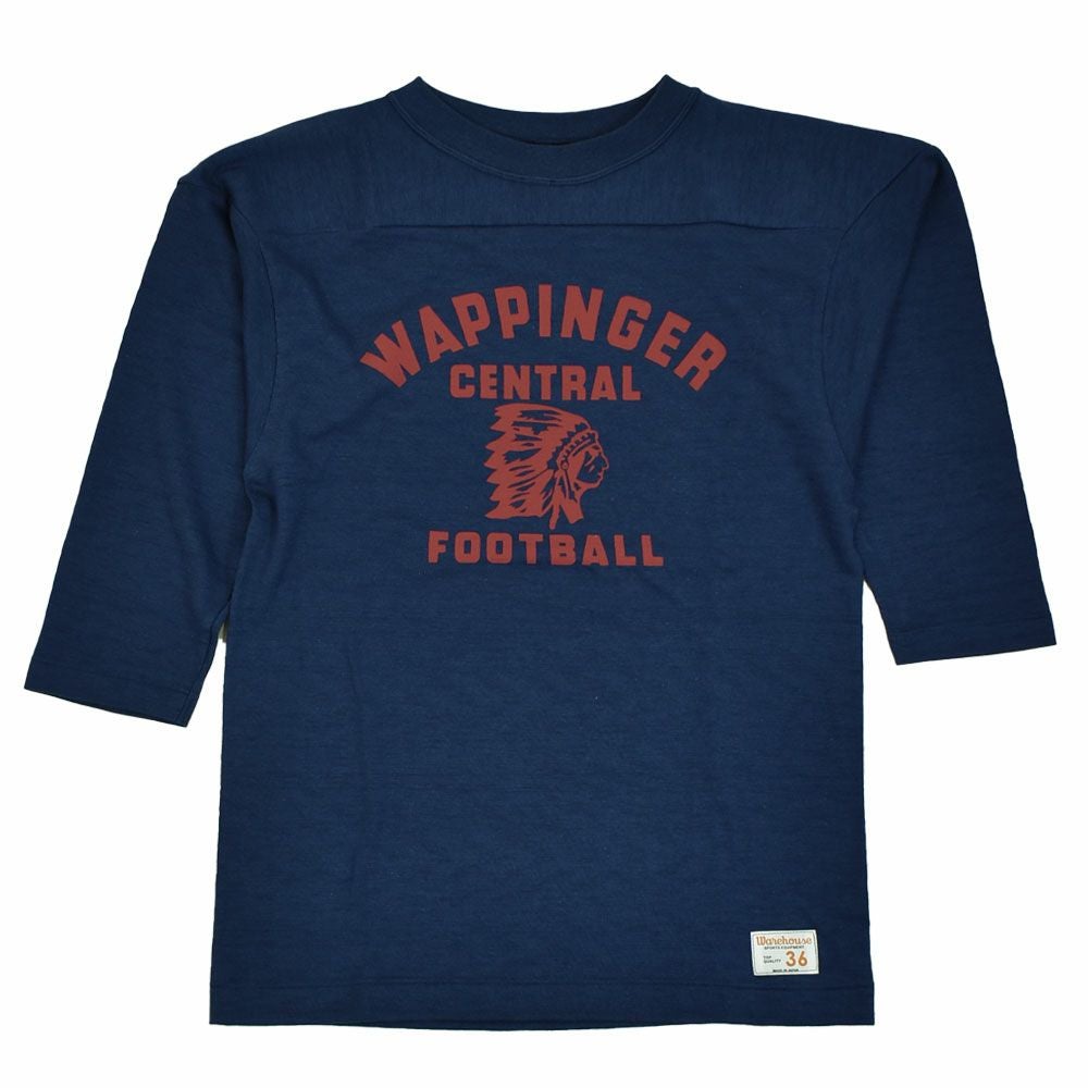 ウエアハウス (WAREHOUSE) Lot 4063 7分袖フットボールT WAPPINGER プリントTシャツ ロンT ネイビー