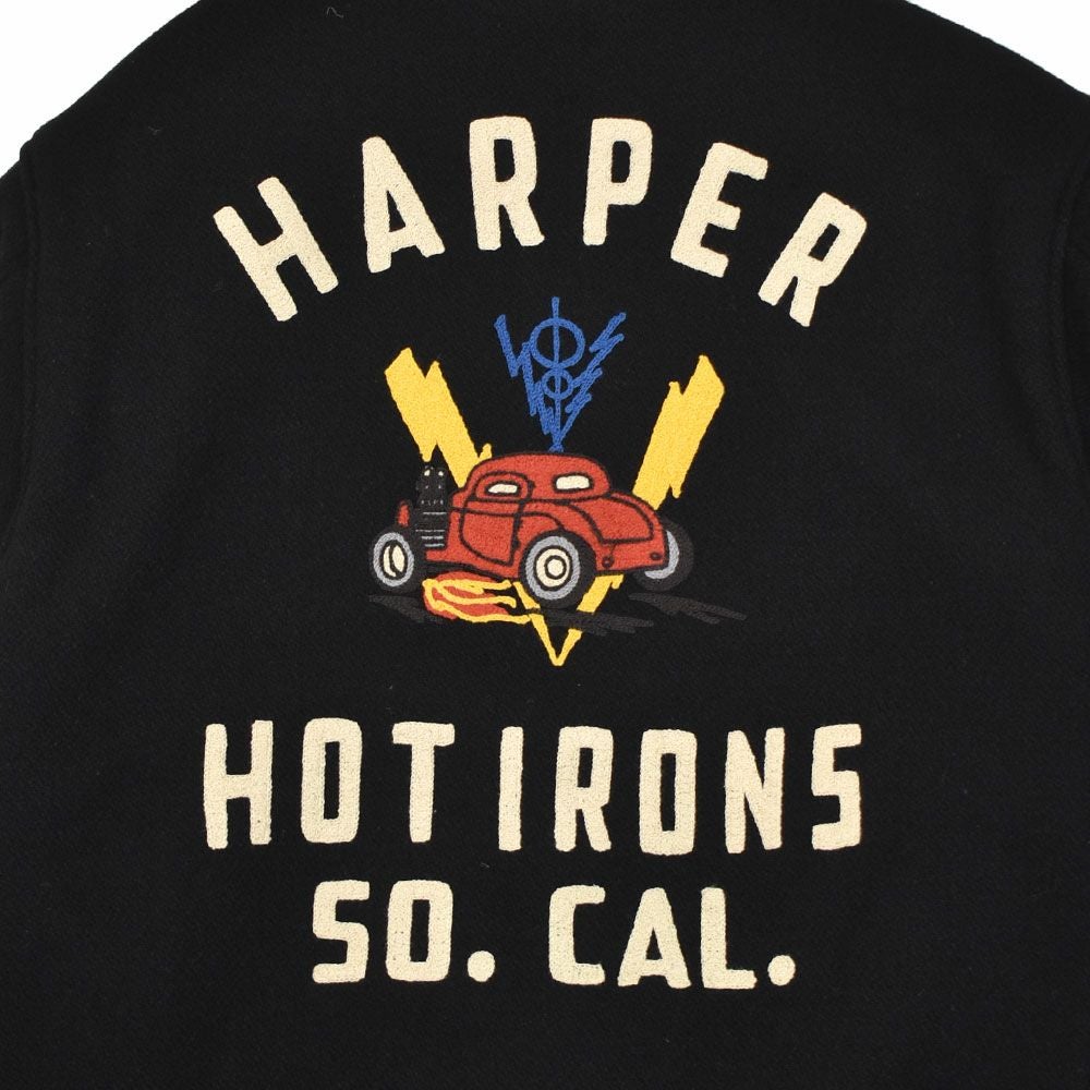 フリーホイーラーズ (FREEWHEELERS) -HARPER HOT IRONS- LEADFOOT 1940~1950s STYLE CAR CLUB JACKET Vintage Style Yarn-Dyed Heavy Melton YARN-DYED BLACK ウールメルトンジャケット カークラブジャケット カスタムジャケット 2531012