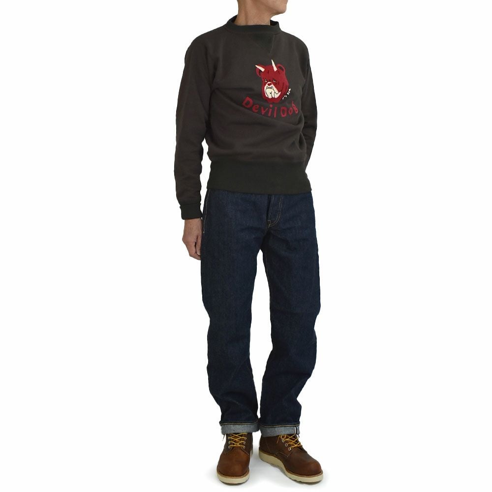 フリーホイーラーズ (FREEWHEELERS) -Devil Dog- DOUBLE V SWEAT SHIRT 1930~1940s STYLE SET-IN SLEEVE SWEAT SHIRT Vintage Style Medium Weight Fleece CHARCOAL×SOOT BLACK 長袖トレーナー スウェットシャツ 2534003