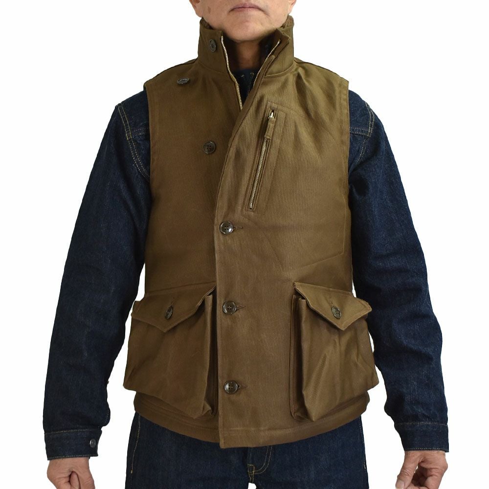 フリーホイーラーズ (FREEWHEELERS) -WINTER AVIATORS' VEST- 1930~1940s CIVILIAN MILITARY STYLE CLOTHING Original Jungle Cloth Paraffin Coating DARK RED BEIGE アヴィエイターズベスト アビエイターズベスト コットンベスト 内側ボアベスト ミリタリーベスト 2531006