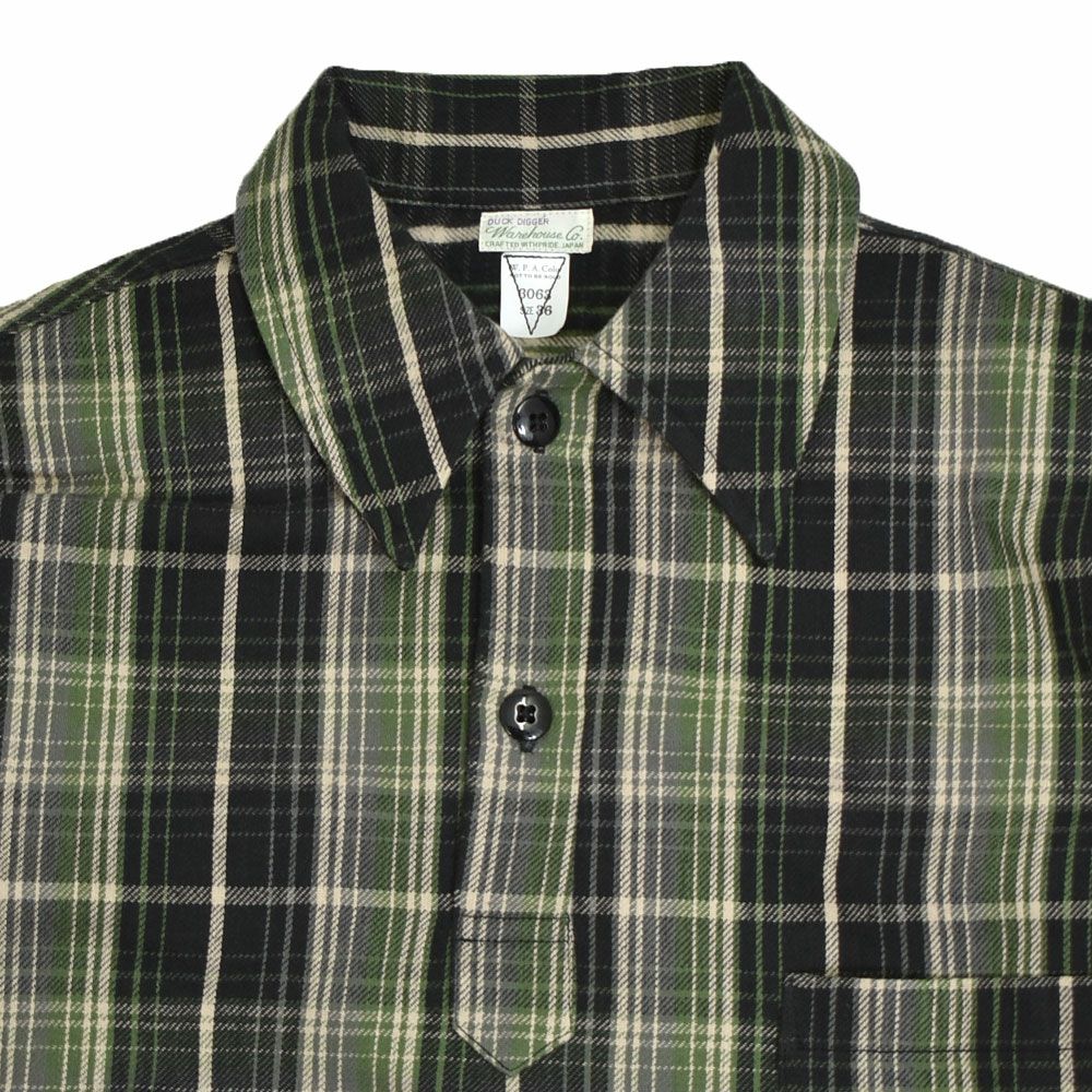 ウエアハウス (WAREHOUSE) Lot3063 1930'S WPA ONE POCKET PULLOVER SHIRTS ネル（チェック）グリーン プルオーバーネルシャツ