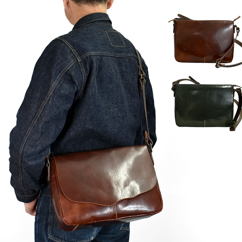 アインソフ(Ain Soph)切りっぱなし 横型ショルダーバッグ 日本製 HWMレザー レザーショルダーバッグ 牛革 ASE1639-HWM