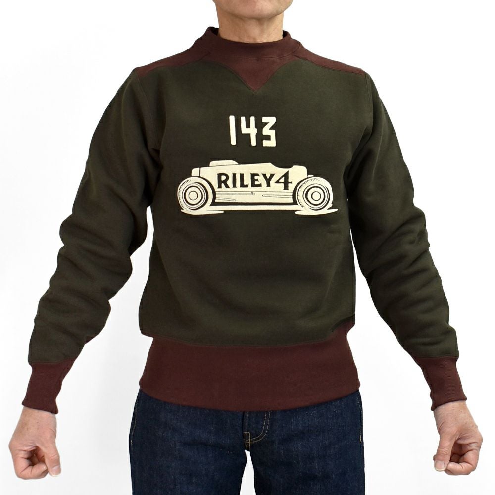 フリーホイーラーズ (FREEWHEELERS) -BIRNER LAKES MODIFIED- ATHLETIC SWEAT SHIRT LATE 1930s COMFORTABLE RIB KNIT TRIMMED SWEAT SHIRT Vintage Style Special Heavy Weight Fleece DARK OLIVE DRAB × OLD BROWN 長袖トレーナー スウェットシャツ 2534008