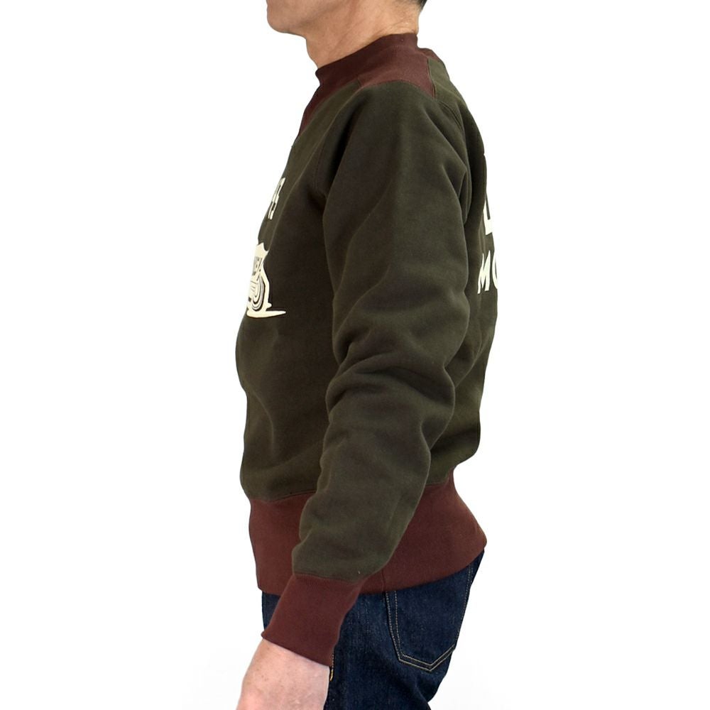 フリーホイーラーズ (FREEWHEELERS) -BIRNER LAKES MODIFIED- ATHLETIC SWEAT SHIRT LATE 1930s COMFORTABLE RIB KNIT TRIMMED SWEAT SHIRT Vintage Style Special Heavy Weight Fleece DARK OLIVE DRAB × OLD BROWN 長袖トレーナー スウェットシャツ 2534008