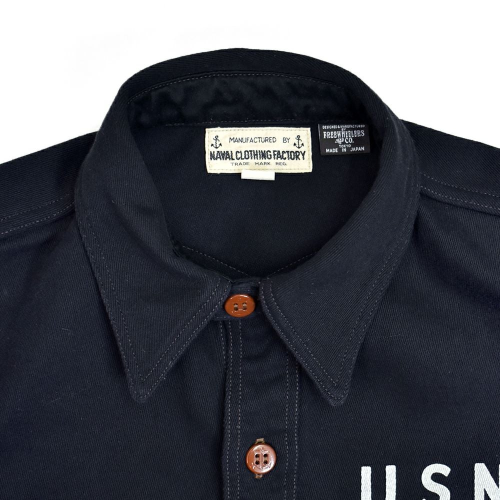 フリーホイーラーズ (FREEWHEELERS) -Jolly Rogers CV17- 1930s~1940s MILITARY CUSTOM SHIRT Original Cotton Hard Twist Kersey DARK NAVY 長袖ワークシャツ 2533004