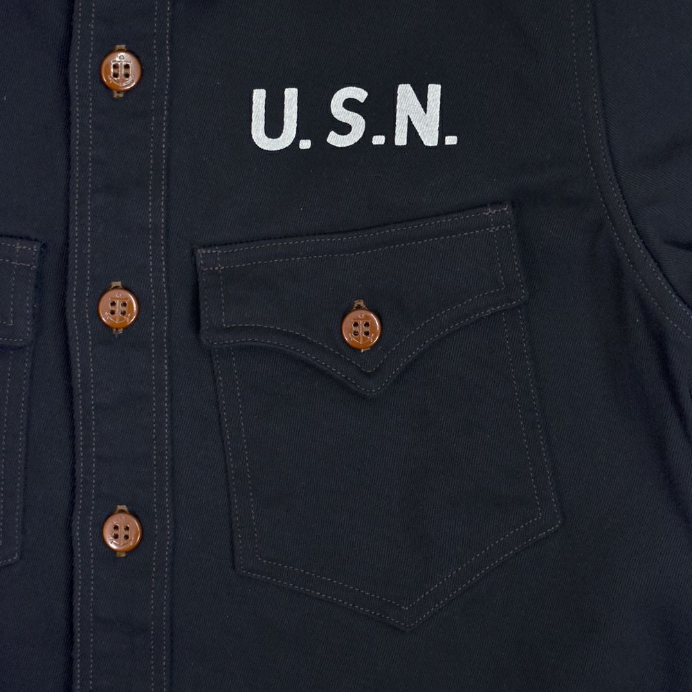 フリーホイーラーズ (FREEWHEELERS) -Jolly Rogers CV17- 1930s~1940s MILITARY CUSTOM SHIRT Original Cotton Hard Twist Kersey DARK NAVY 長袖ワークシャツ 2533004