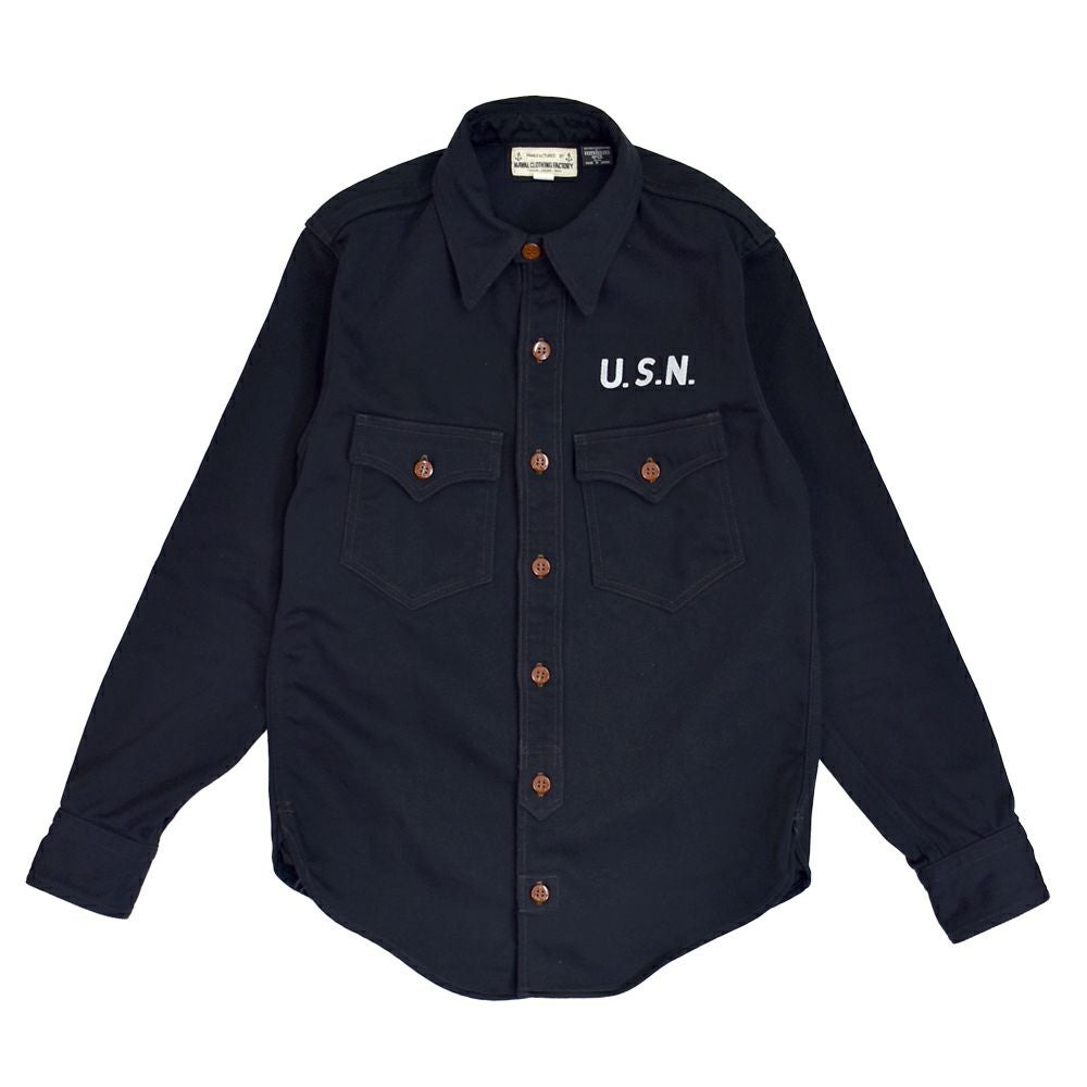 フリーホイーラーズ (FREEWHEELERS) -Jolly Rogers CV17- 1930s~1940s MILITARY CUSTOM SHIRT Original Cotton Hard Twist Kersey DARK NAVY 長袖ワークシャツ 2533004 DARK NAVY