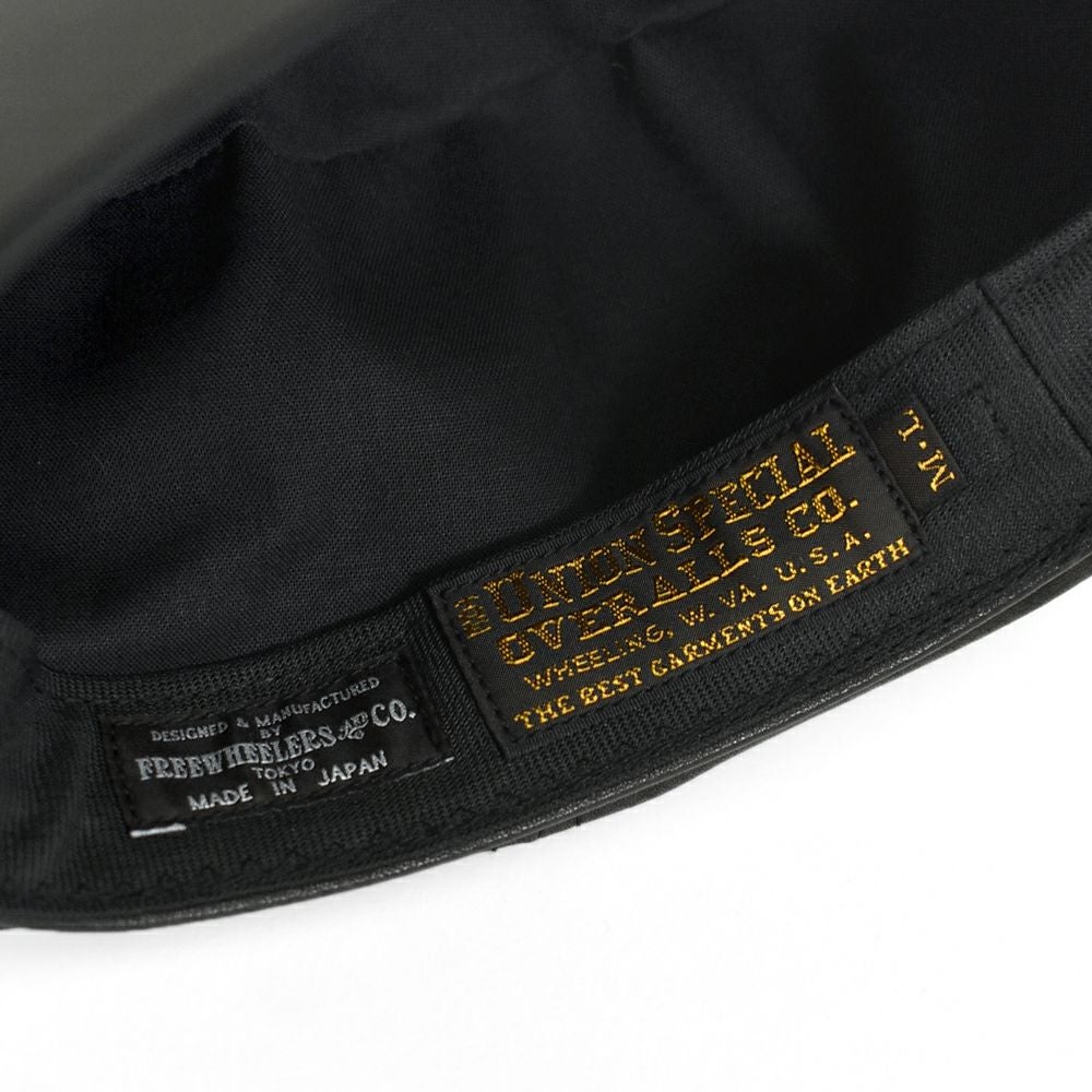 フリーホイーラーズ (FREEWHEELERS) -JAM BUSTER- 1910s~1920s STYLE CASQUETTE Adjustable Belt Inside Vintage Style Leather BLACK レザーキャスケット 帽子 2537004