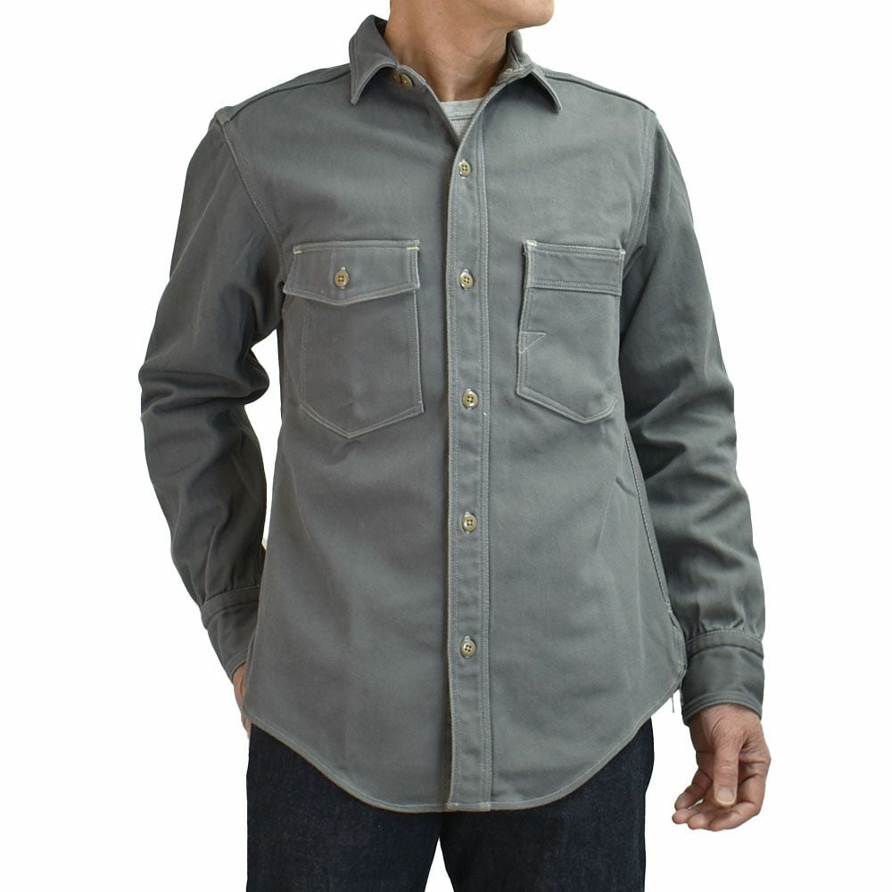 フリーホイーラーズ (FREEWHEELERS) -Gemsa- WORK SHIRT 1930s STYLE WORK SHIRT Original Cotton Hard Twist Kersey STEEL GRAY 長袖ワークシャツ メカニックシャツ 2533006