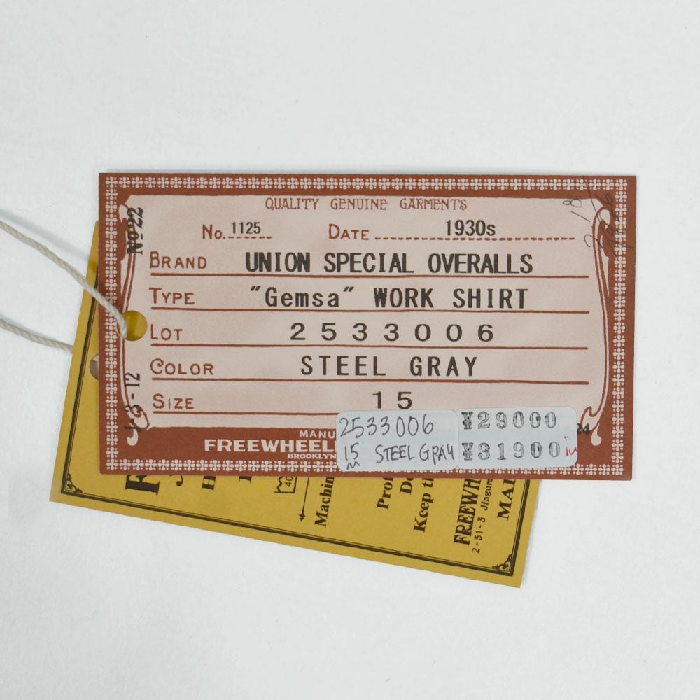 フリーホイーラーズ (FREEWHEELERS) -Gemsa- WORK SHIRT 1930s STYLE WORK SHIRT Original Cotton Hard Twist Kersey STEEL GRAY 長袖ワークシャツ メカニックシャツ 2533006