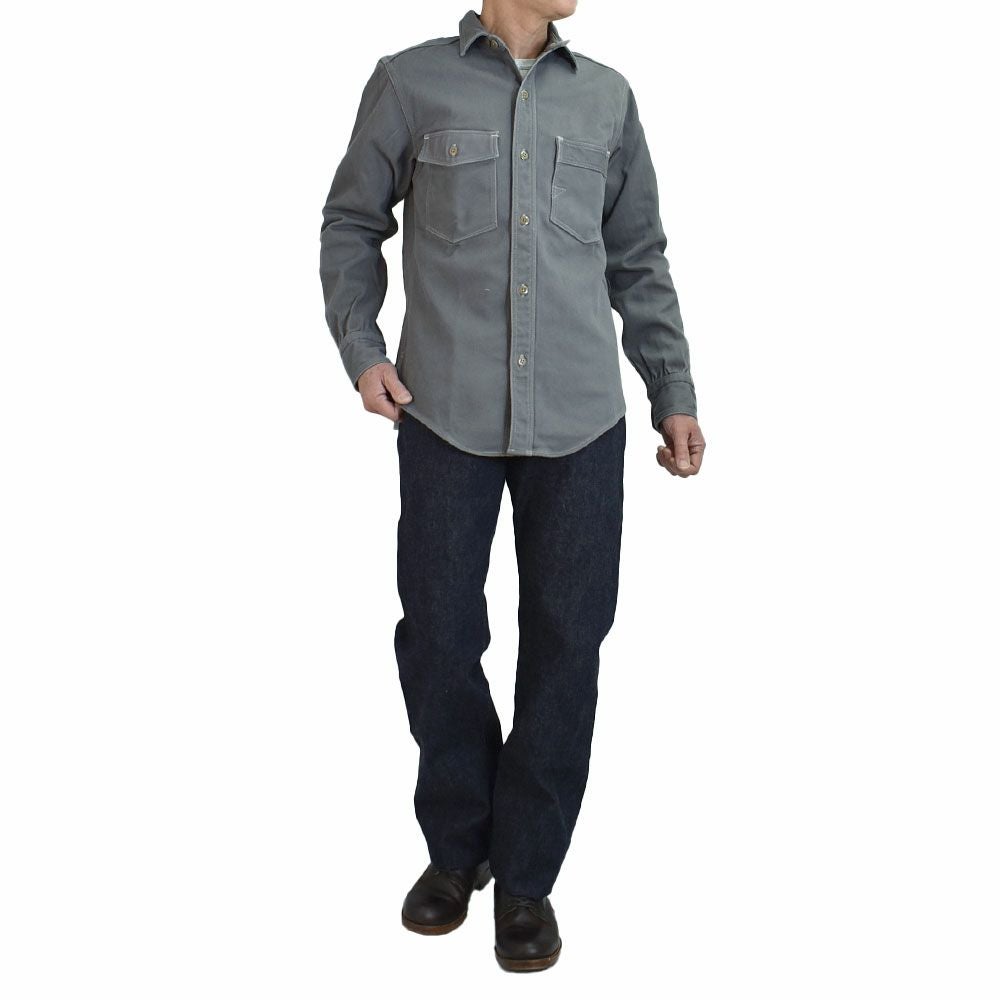 フリーホイーラーズ (FREEWHEELERS) -Gemsa- WORK SHIRT 1930s STYLE WORK SHIRT Original Cotton Hard Twist Kersey STEEL GRAY 長袖ワークシャツ メカニックシャツ 2533006