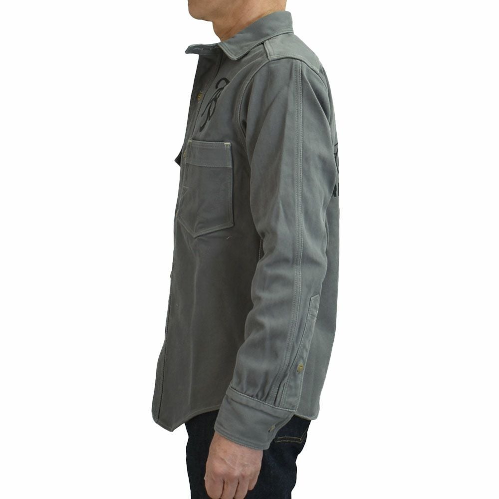 フリーホイーラーズ (FREEWHEELERS) -1947 Birner RILEY 4 PORT SPECIAL- Gemsa LATE 1940s MOTOR CULTURE CUSTOM SHIRT Original Cotton Hard Twist Kersey STEEL GRAY 長袖ワークシャツ メカニックシャツ カスタム 2533007