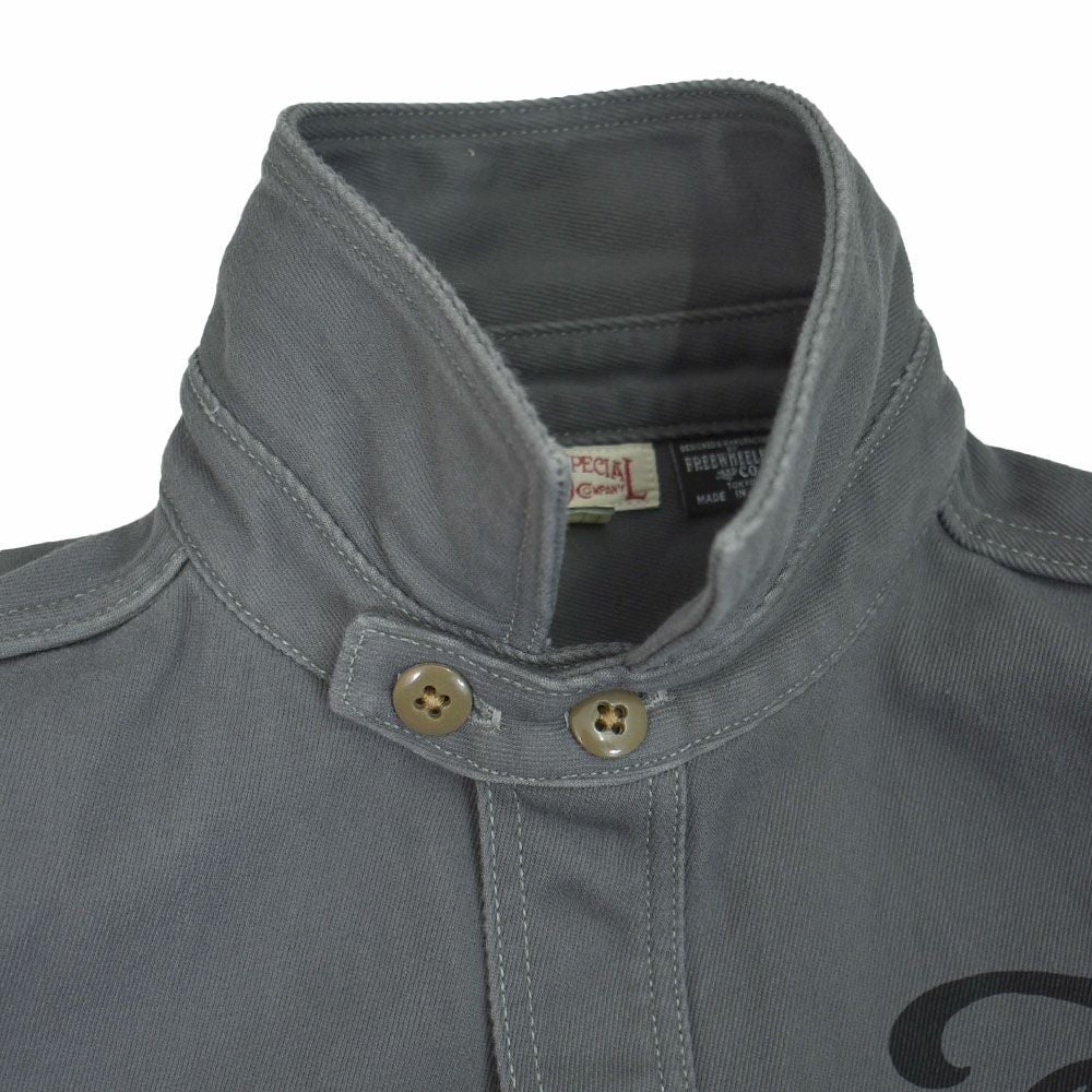 フリーホイーラーズ (FREEWHEELERS) -1947 Birner RILEY 4 PORT SPECIAL- Gemsa LATE 1940s MOTOR CULTURE CUSTOM SHIRT Original Cotton Hard Twist Kersey STEEL GRAY 長袖ワークシャツ メカニックシャツ カスタム 2533007