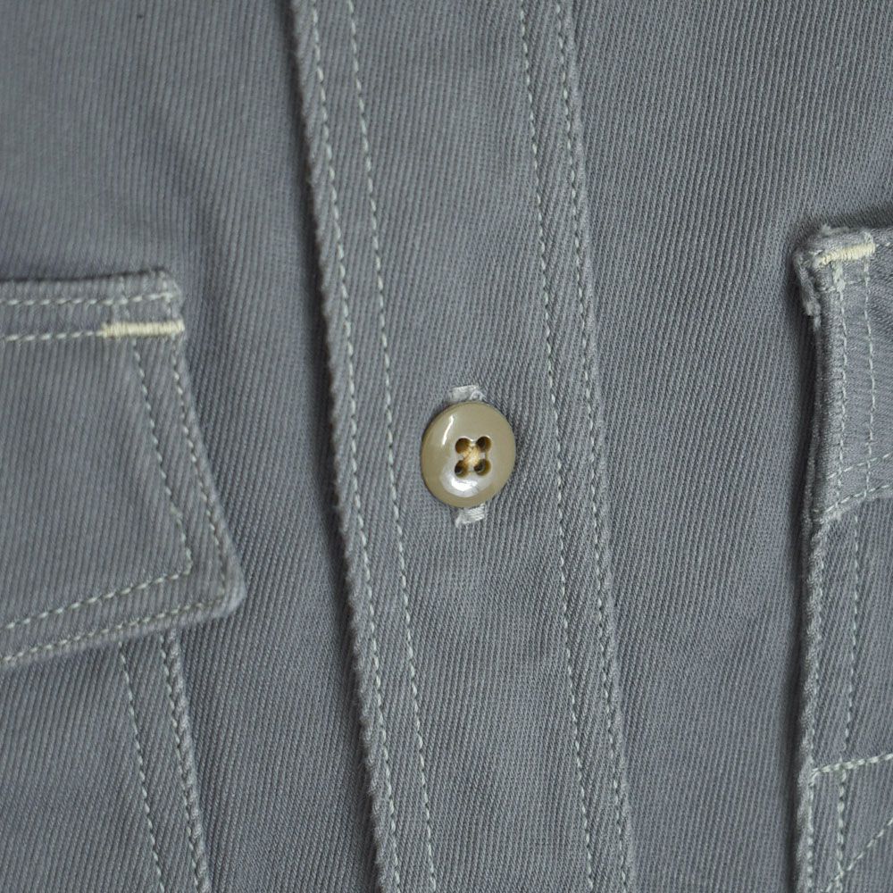 フリーホイーラーズ (FREEWHEELERS) -1947 Birner RILEY 4 PORT SPECIAL- Gemsa LATE 1940s MOTOR CULTURE CUSTOM SHIRT Original Cotton Hard Twist Kersey STEEL GRAY 長袖ワークシャツ メカニックシャツ カスタム 2533007