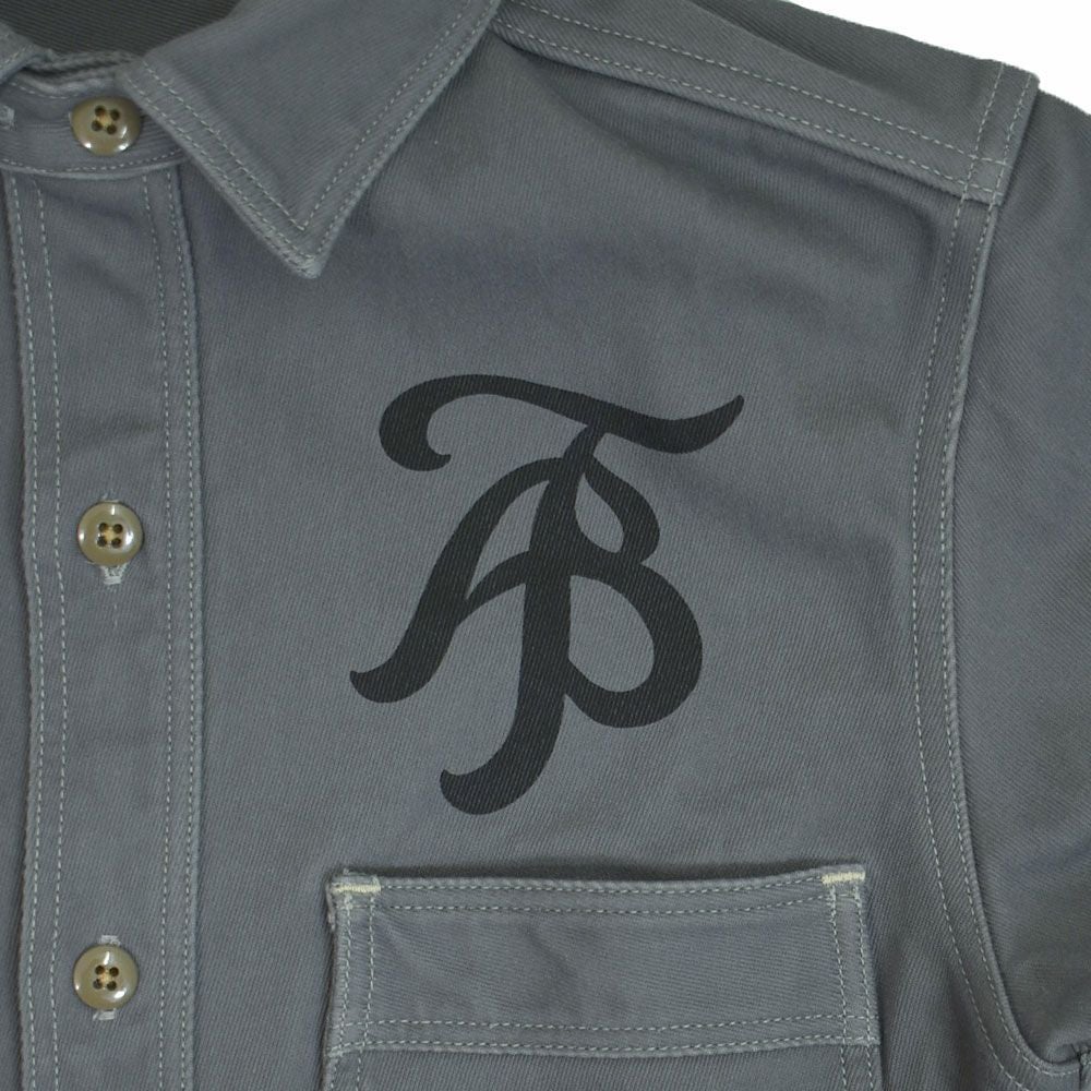 フリーホイーラーズ (FREEWHEELERS) -1947 Birner RILEY 4 PORT SPECIAL- Gemsa LATE 1940s MOTOR CULTURE CUSTOM SHIRT Original Cotton Hard Twist Kersey STEEL GRAY 長袖ワークシャツ メカニックシャツ カスタム 2533007