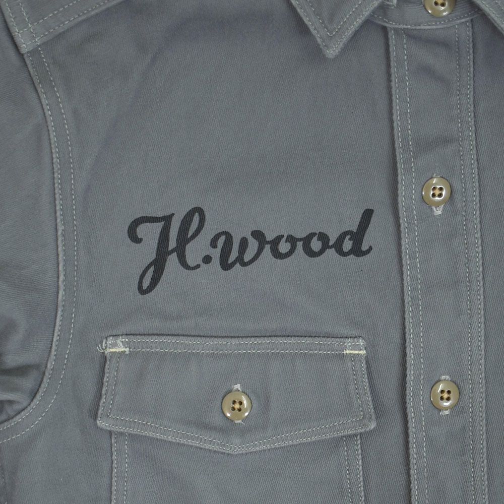 フリーホイーラーズ (FREEWHEELERS) -1947 Birner RILEY 4 PORT SPECIAL- Gemsa LATE 1940s MOTOR CULTURE CUSTOM SHIRT Original Cotton Hard Twist Kersey STEEL GRAY 長袖ワークシャツ メカニックシャツ カスタム 2533007