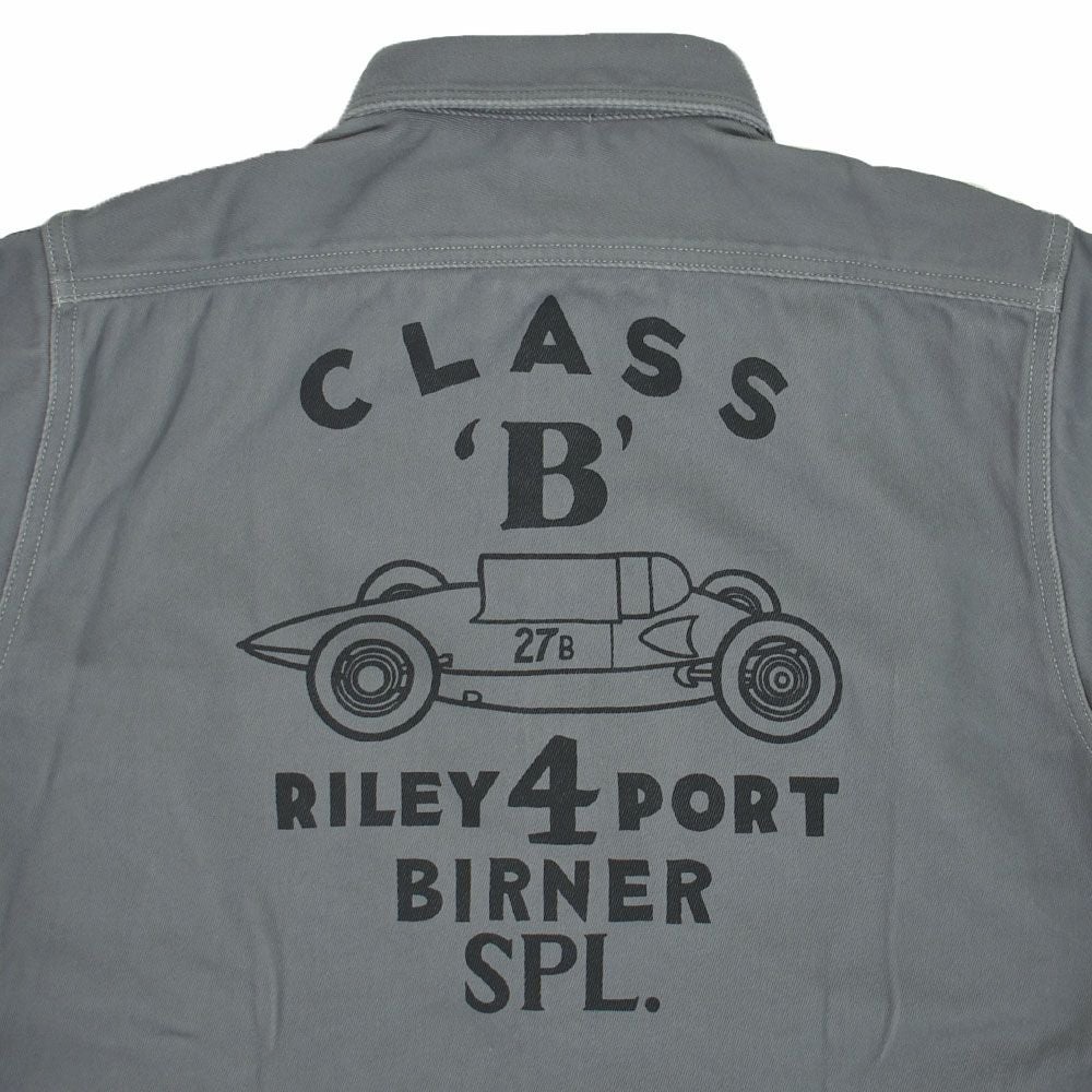 フリーホイーラーズ (FREEWHEELERS) -1947 Birner RILEY 4 PORT SPECIAL- Gemsa LATE 1940s MOTOR CULTURE CUSTOM SHIRT Original Cotton Hard Twist Kersey STEEL GRAY 長袖ワークシャツ メカニックシャツ カスタム 2533007