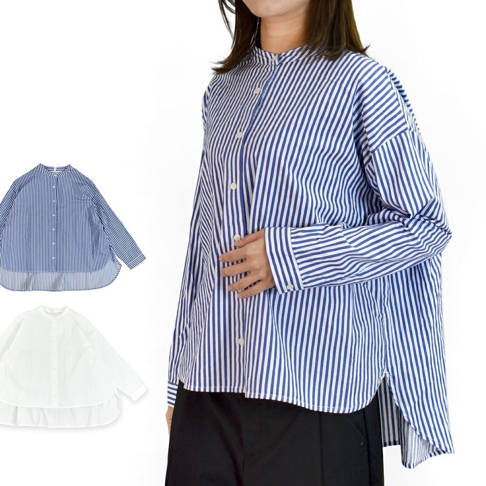 ブリスバンチ (Bliss bunch) FB差BACKギャザーシャツ 長袖ギャザーシャツ ストライプシャツ 後ろ長め K761-245