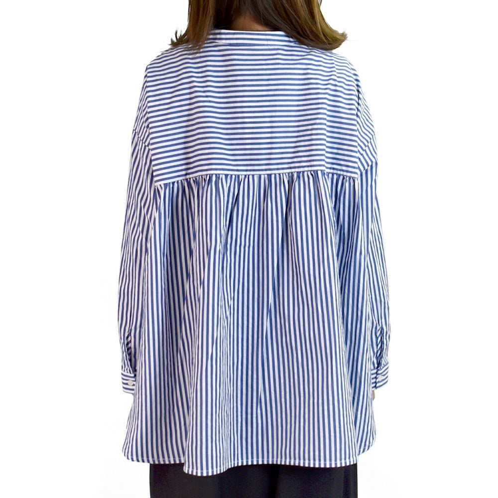 ブリスバンチ (Bliss bunch) FB差BACKギャザーシャツ 長袖ギャザーシャツ ストライプシャツ 後ろ長め K761-245