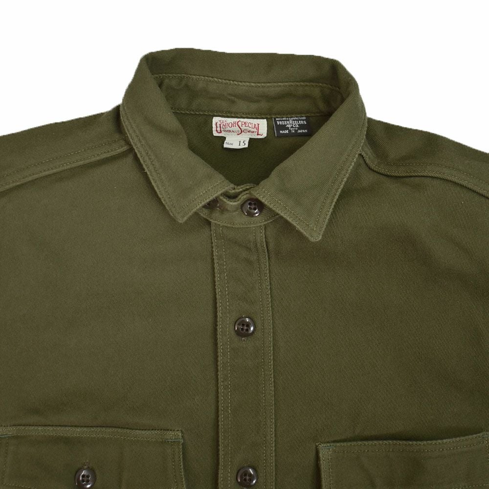 フリーホイーラーズ (FREEWHEELERS) -Gemsa- WORK SHIRT 1930s STYLE WORK SHIRT Original Cotton Hard Twist Kersey KHAKI OLIVE 長袖ワークシャツ メカニックシャツ 2533001