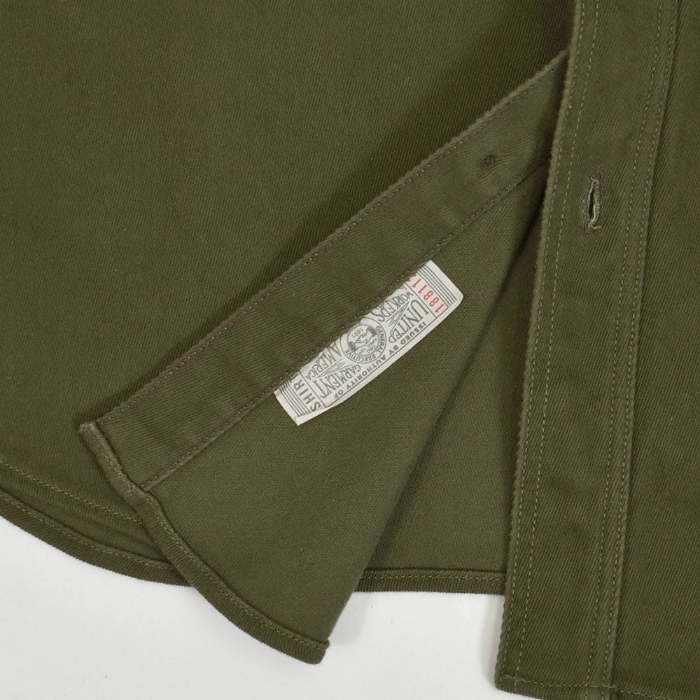 フリーホイーラーズ (FREEWHEELERS) -Gemsa- WORK SHIRT 1930s STYLE WORK SHIRT Original Cotton Hard Twist Kersey KHAKI OLIVE 長袖ワークシャツ メカニックシャツ 2533001