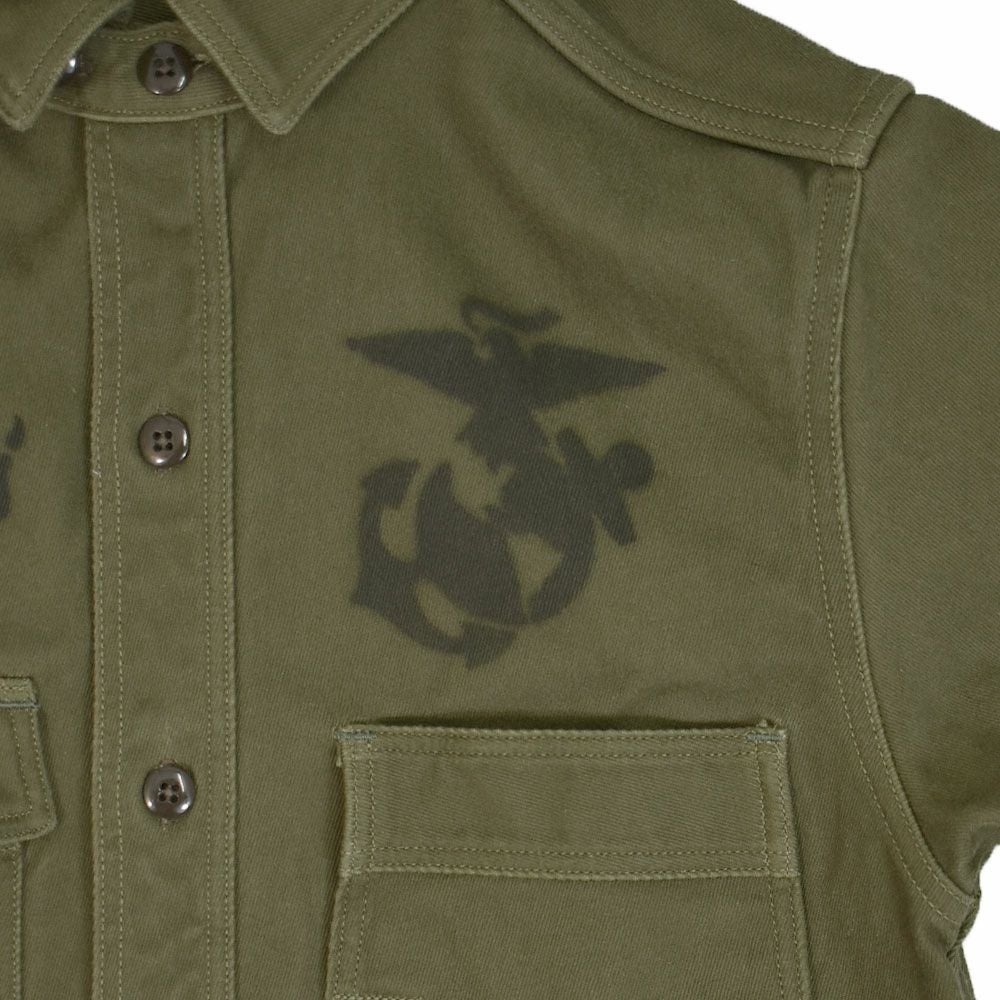 フリーホイーラーズ (FREEWHEELERS) 1944 U.S.M.C Marine Scout Bombing SQ932 -TEUFELHUND- Gemsa 1940s MILITARY CUSTOM SHIRT Original Cotton Hard Twist Kersey KHAKI OLIVE 長袖ワークシャツ メカニックシャツ カスタム 2533002