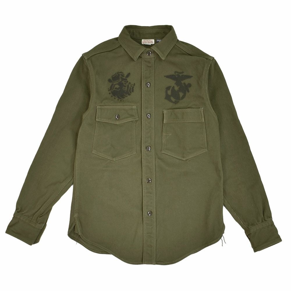 フリーホイーラーズ (FREEWHEELERS) 1944 U.S.M.C Marine Scout Bombing SQ932 -TEUFELHUND- Gemsa 1940s MILITARY CUSTOM SHIRT Original Cotton Hard Twist Kersey KHAKI OLIVE 長袖ワークシャツ メカニックシャツ カスタム 2533002