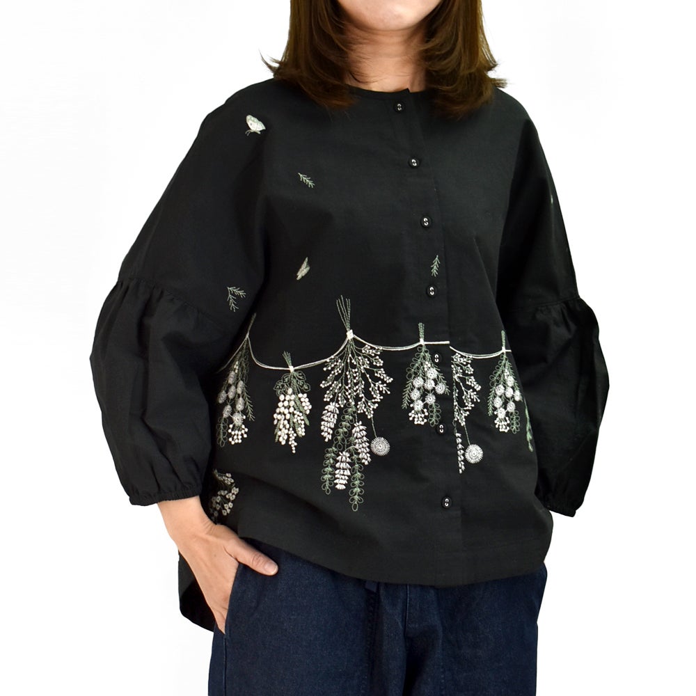 マーブルシュッド (marble SUD) EMB swag(綿) パフブラウス 刺繍 シャツ 05GS074003