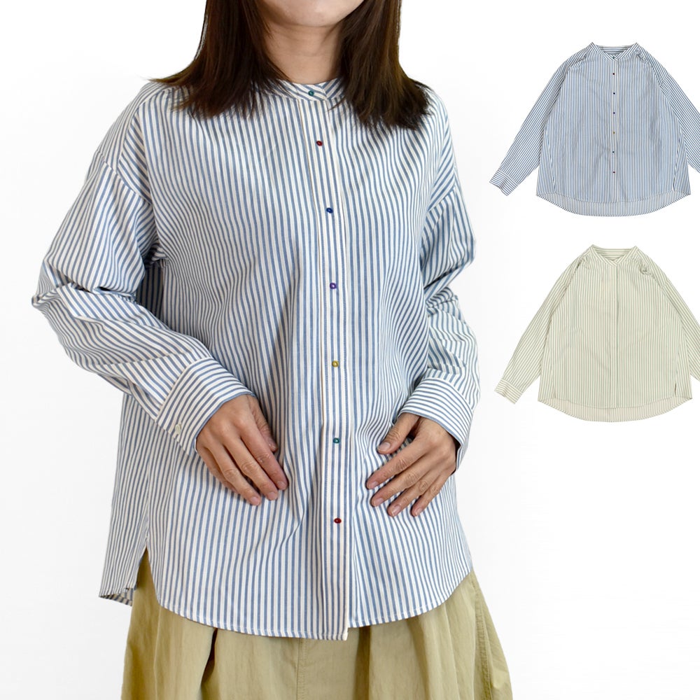 ポンデシャロン(PONT DE CHALONS)刺繍ボタンシャツ 長袖ストライプシャツ 22580211