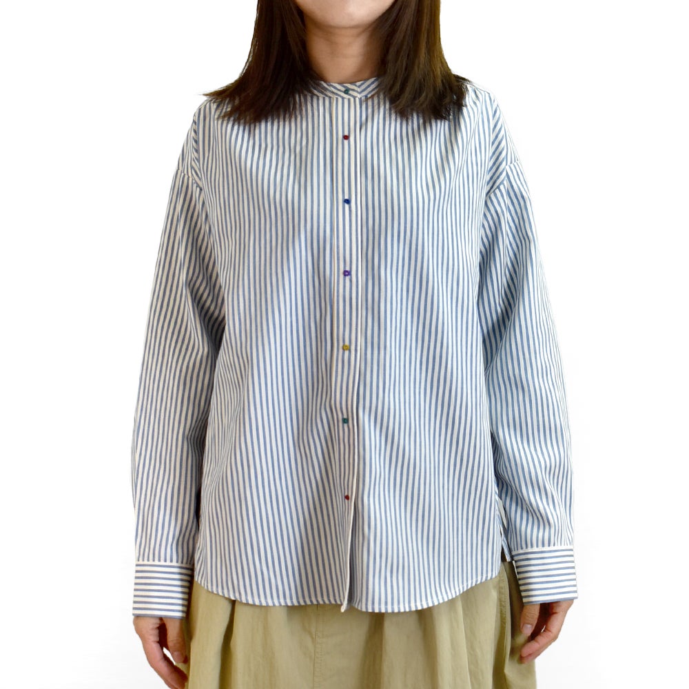 ポンデシャロン (PONT DE CHALONS) 刺繍ボタンシャツ 長袖ストライプシャツ 22580211