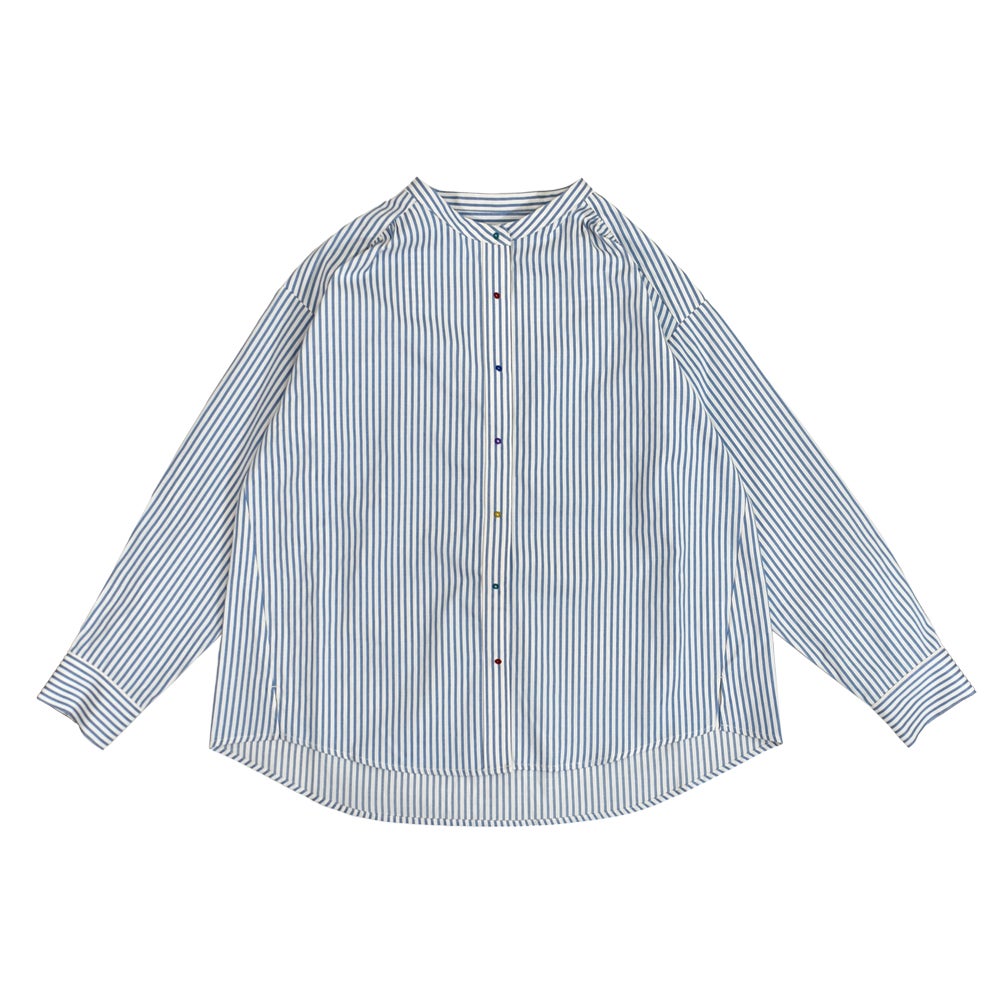 ポンデシャロン (PONT DE CHALONS) 刺繍ボタンシャツ 長袖ストライプシャツ 22580211 20.ブルーST